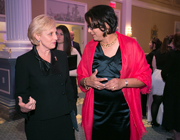 <div>
	NJ Lieutenant Governor Kim Guadagno (L) is greeted by Subha V. Barry (R), CINJ Foundation Board of Trustees Chair.</div>

