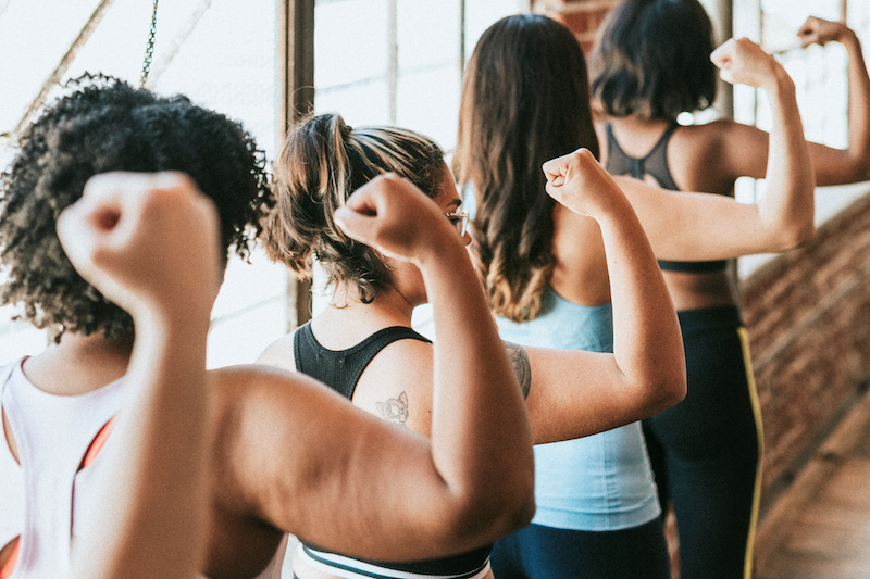 Strong healthy women in a fitness studio