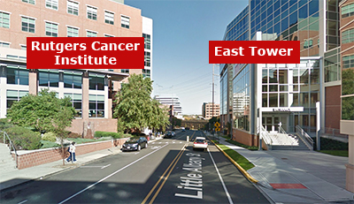 image showing location of East Tower as opposite Little Albany Street from the main CINJ building