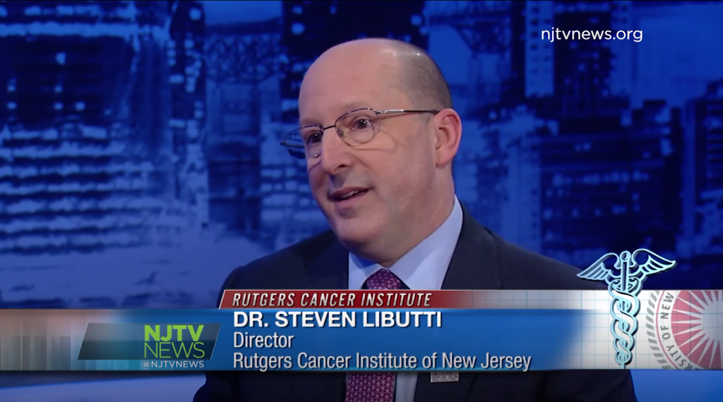 Screen capture of Dr. Libutti on NJTV program
