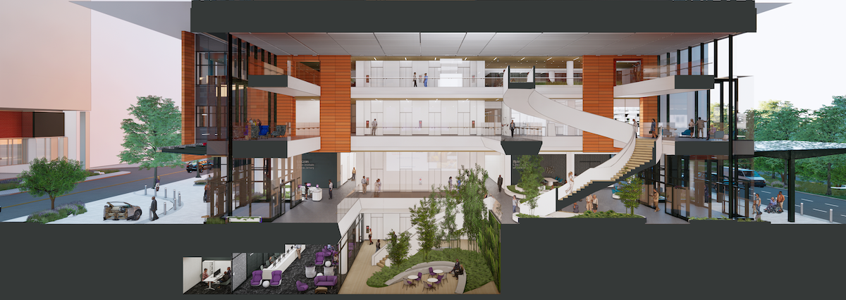 Rendering of the West Atrium of Jack and Sheryl Morris Center