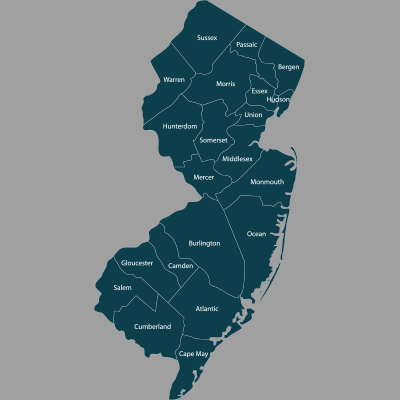 map of NJ with counties labeled