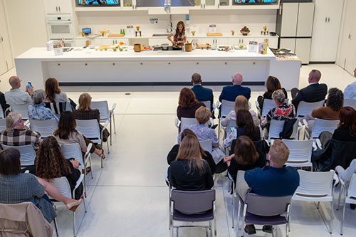 Joy Bauer, Nutrition and Health Expert on NBC’s Today Show, leading the inaugural cooking demonstration in the Jack & Sheryl Morris Cancer Center demonstration kitchen